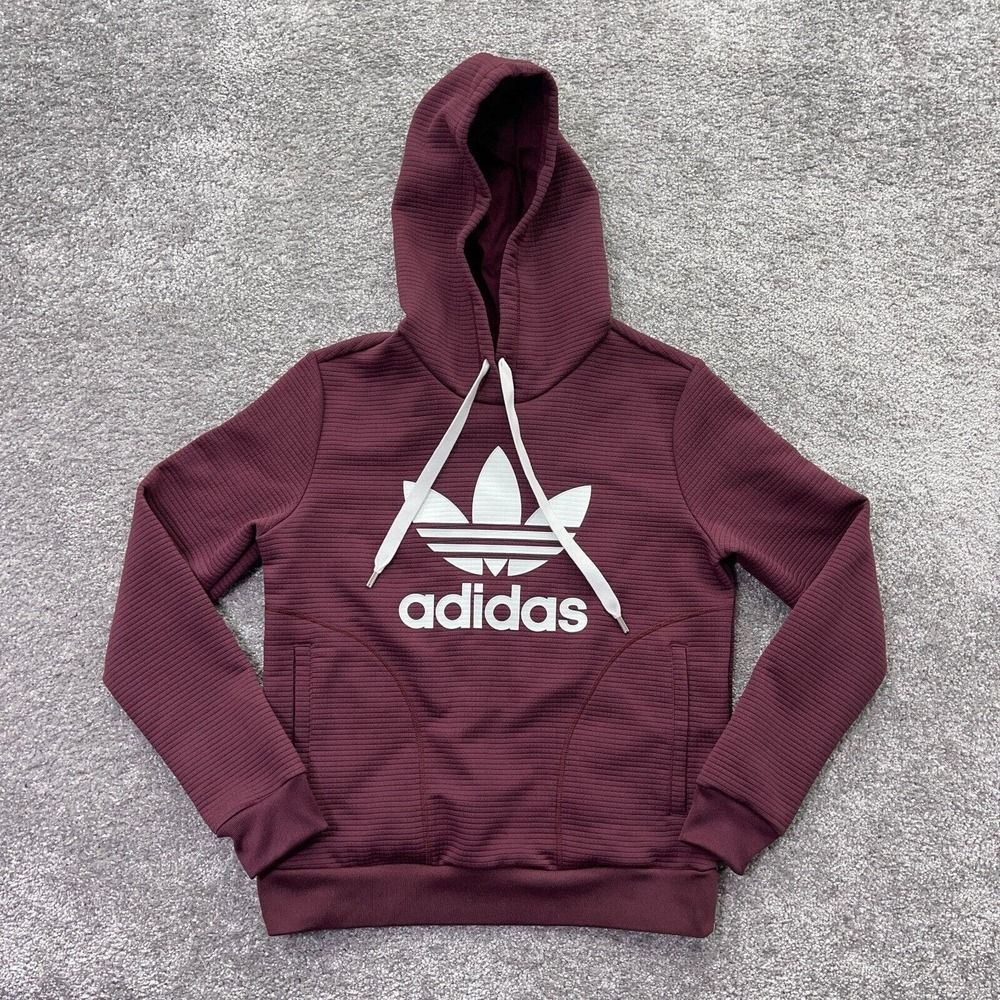 Adidas Hoodie Womens Medium Originals Slim Trefoil Maroon Red Pullover AY8937
